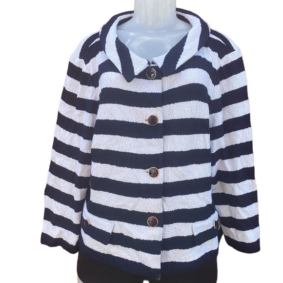 St. John Jackets & Blazers - St. John Blue and White Striped Button-Up Jacket 18
